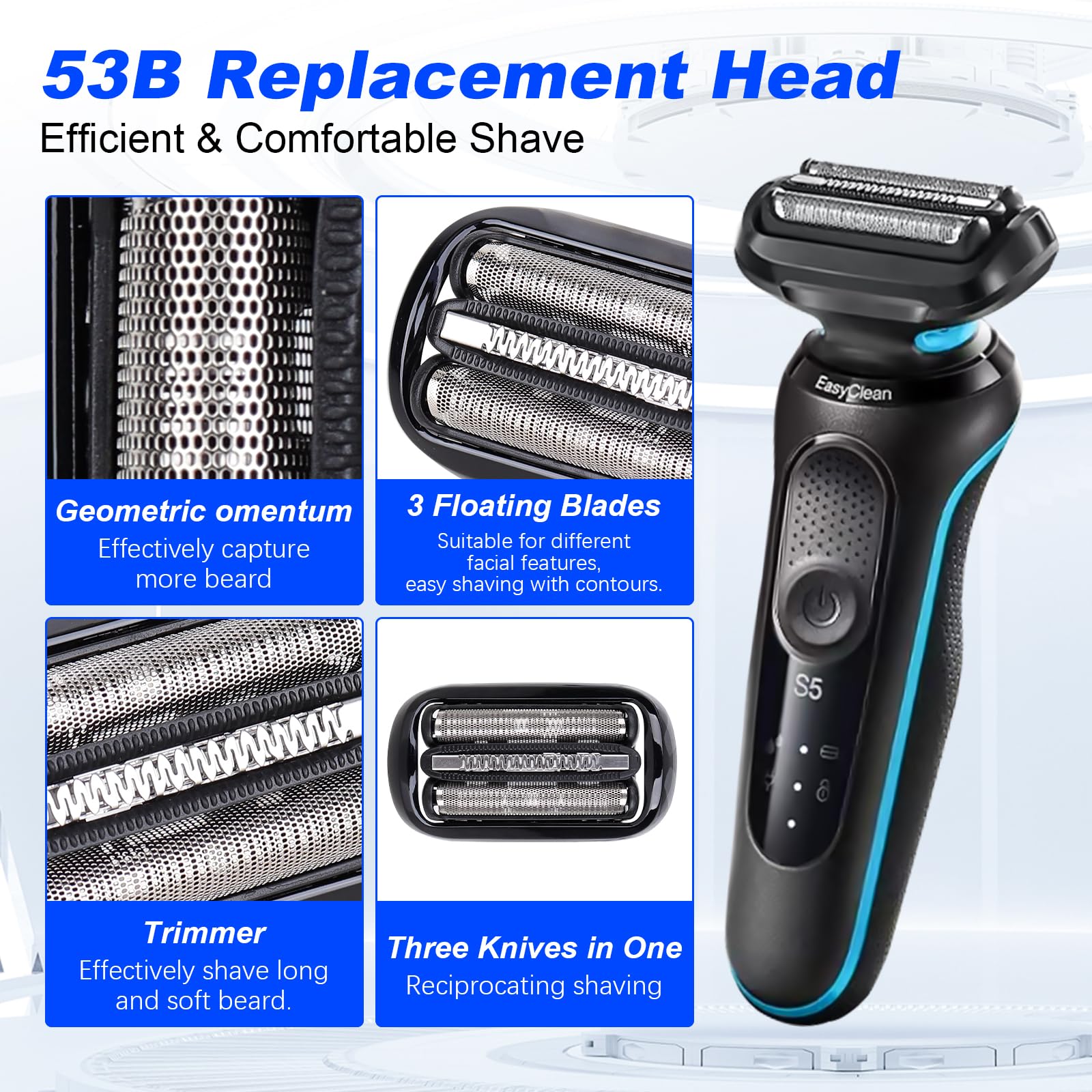 Series 5 Series 6 Replacement Head Compatible With Br*A*Un 53B Wet And Dry Foil & Cutters S5 S6 5018S, 5020S, 5035S, 5049Cs, 505